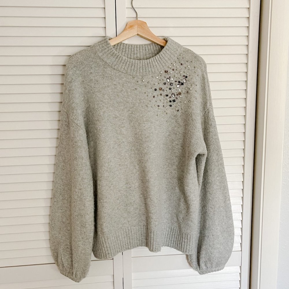 Sparkle Holiday Balloon Sleeve Sweater, Sz M